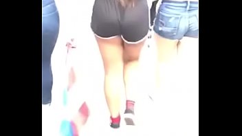 Ebony booty jiggling in black shorts