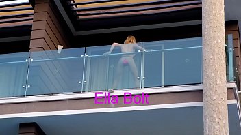 She Caught me when I Spy her riding  a Big Dildo and Squirting in Balcony ELLA BOLT