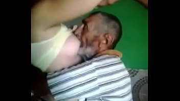 old man sucking young babe boobs
