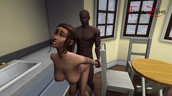 Gorgeous teen caught her bbc roommate naked doing a cigarette, gets horny and fucks him in the kitchen. More at FAMOUZSIMS.COM