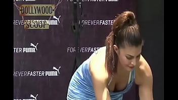 Jacqueline Fernandez boobs Showing cleavage HOT Exercise VIDEO!