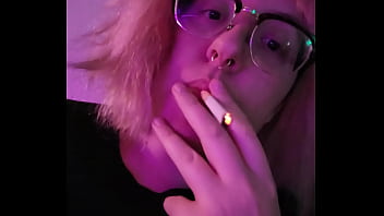smoking fetish hempette cigarette short pink hair glasses bespectacled babe non nude face only FULL length
